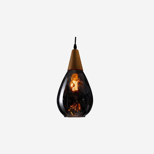 Moderne glazen hanglamp met houten accent