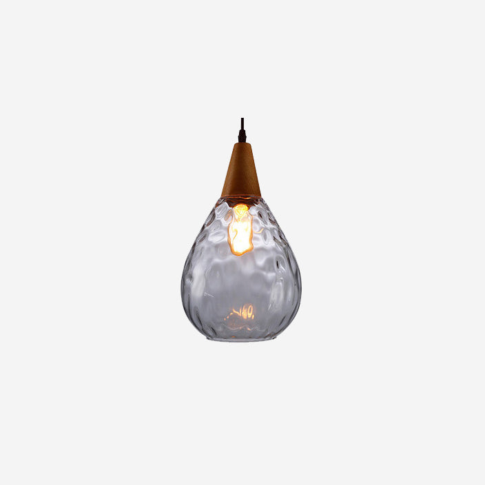 Moderne glazen hanglamp met houten accent