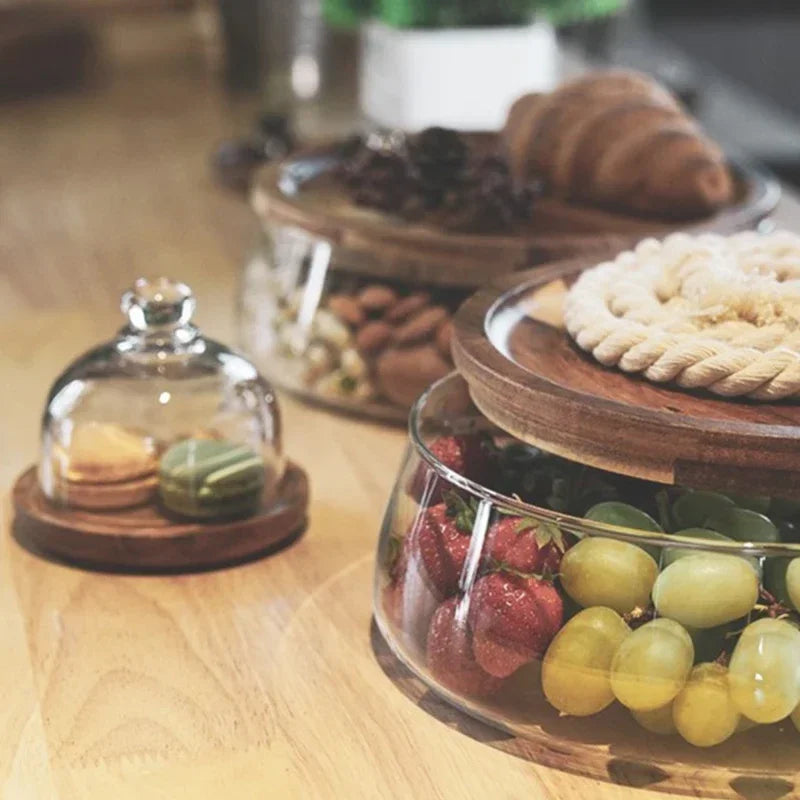 NatureLux glazen schaal met houten deksel