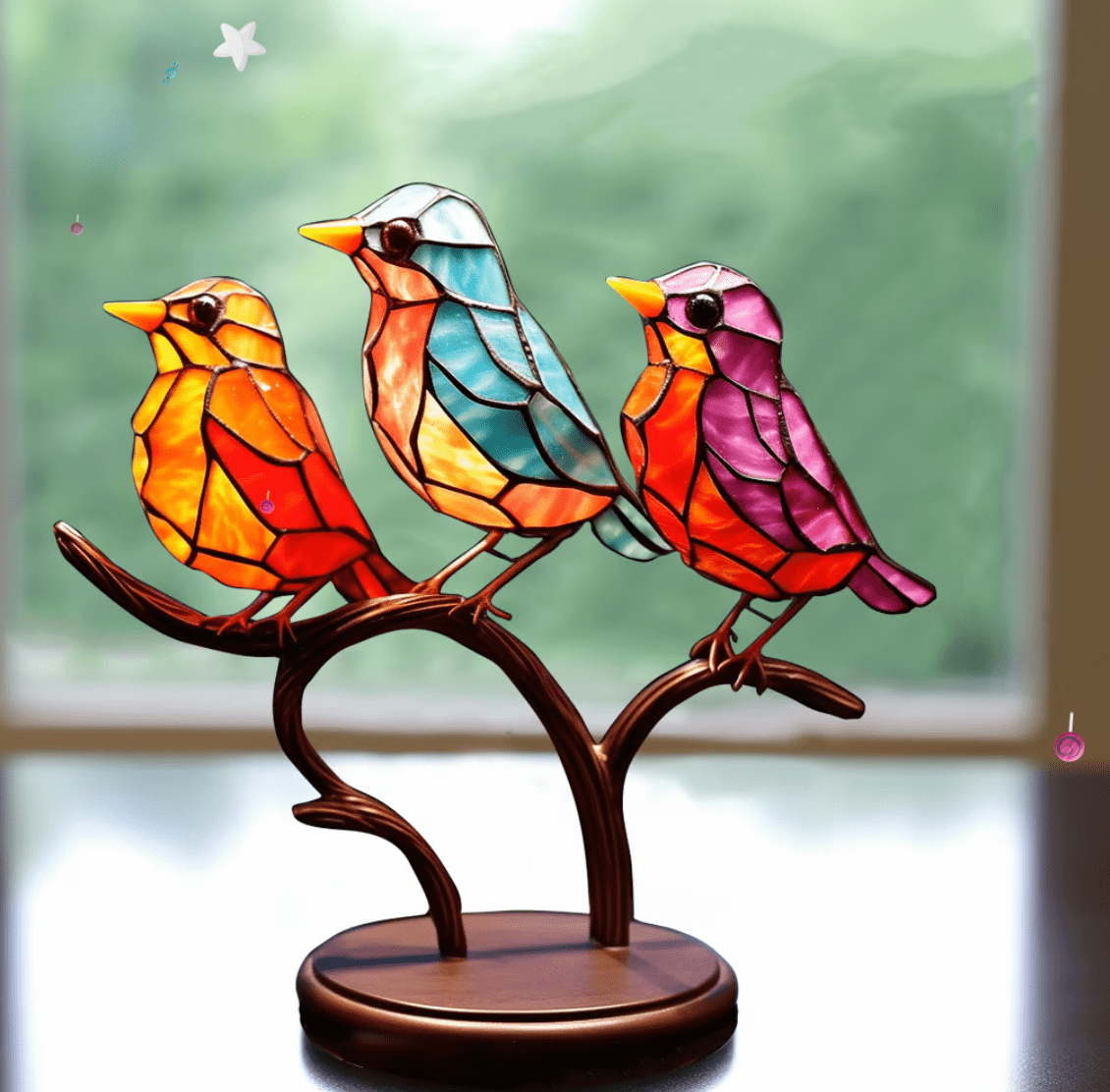 VivaBirds glas-in-lood-look vogeldecoratie