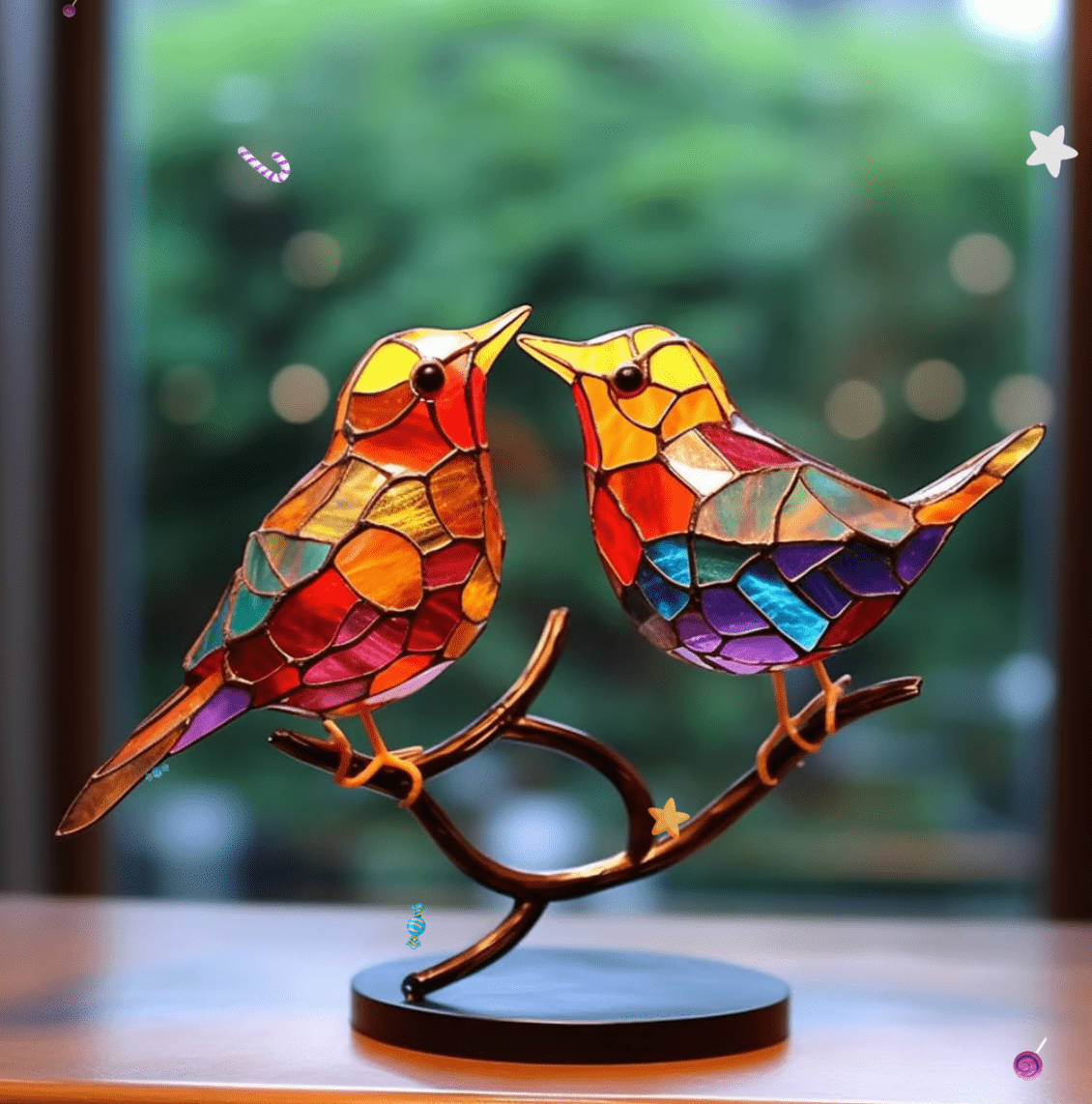 VivaBirds glas-in-lood-look vogeldecoratie