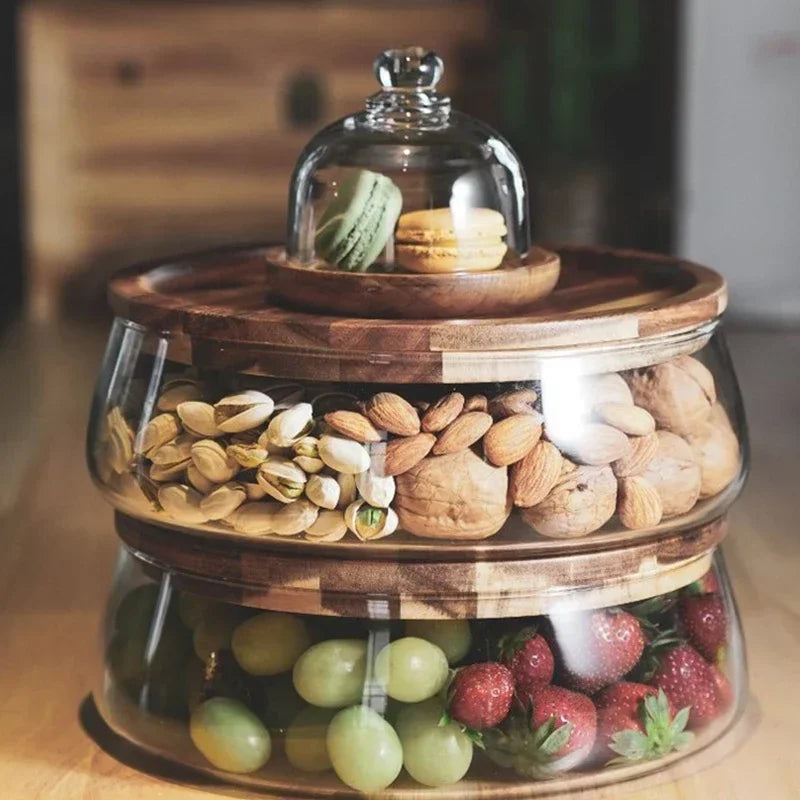 NatureLux glazen schaal met houten deksel
