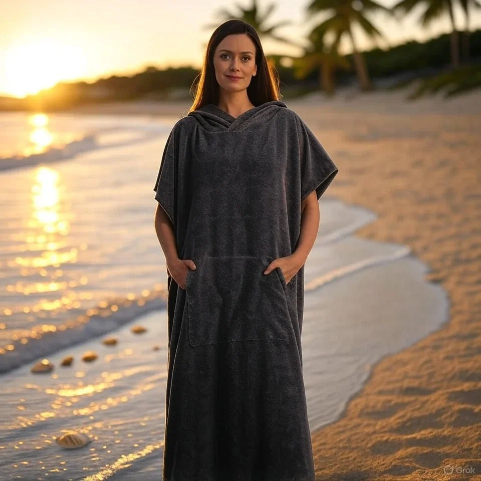 Sneldrogende handdoekponcho met capuchon