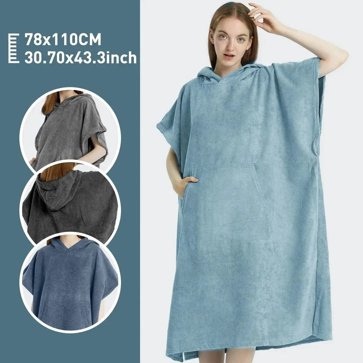 Sneldrogende handdoekponcho met capuchon