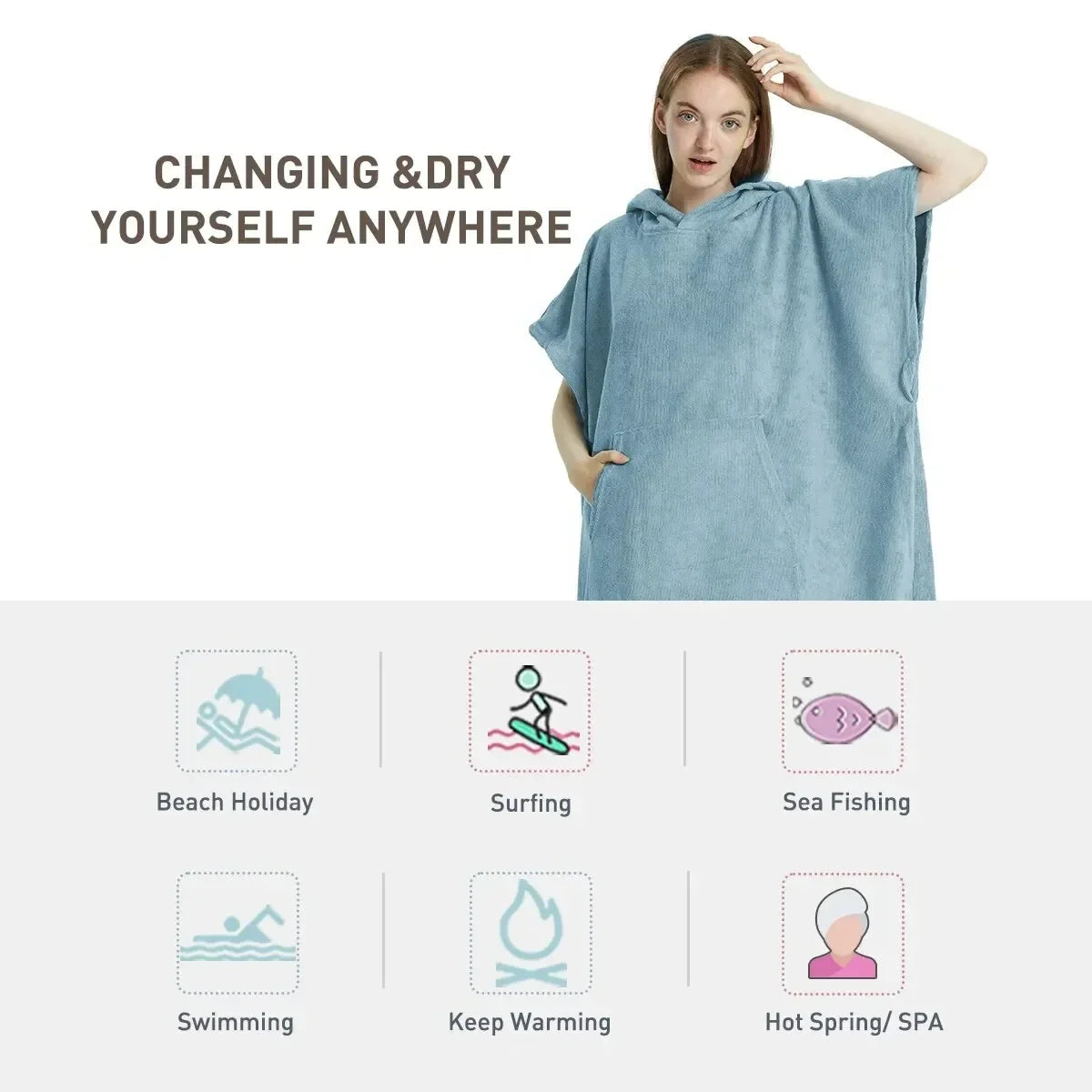 Sneldrogende handdoekponcho met capuchon