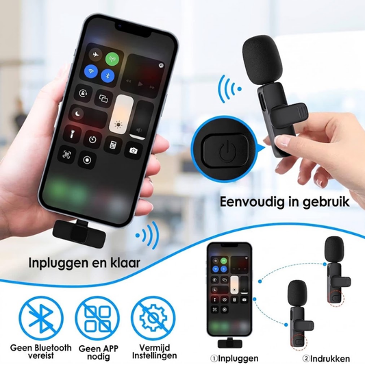 Draadloze clip-on microfoonset voor iPhone