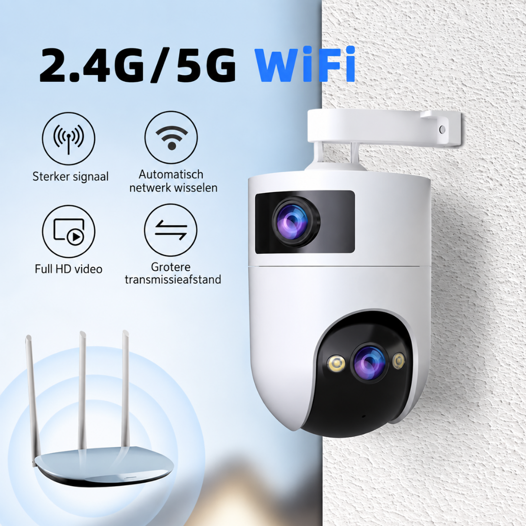 Beveiligingscamera Buiten PTZ Dubbele Lens WiFi