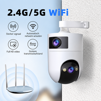 Beveiligingscamera Buiten PTZ Dubbele Lens WiFi