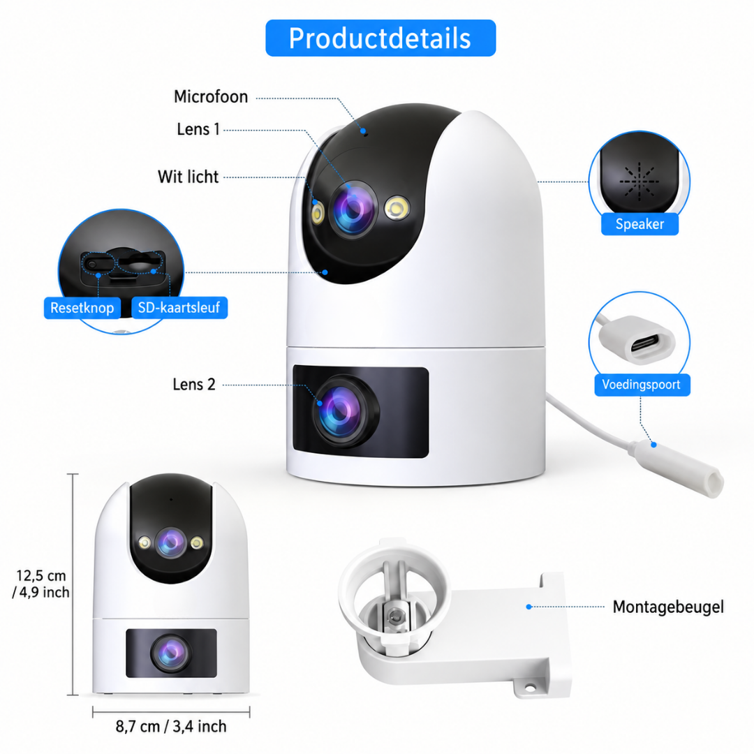 Beveiligingscamera Buiten PTZ Dubbele Lens WiFi