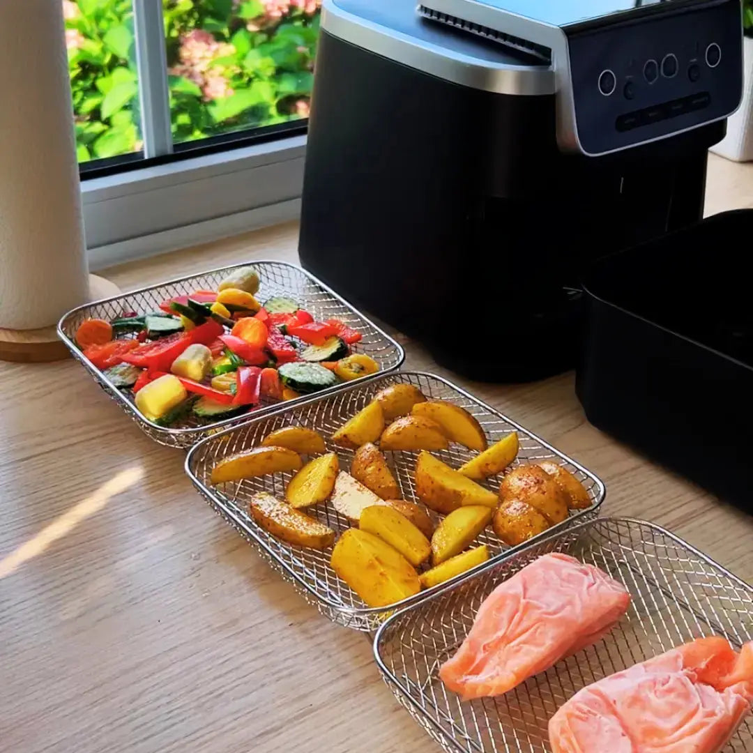 Stapelbare RVS airfryer manden