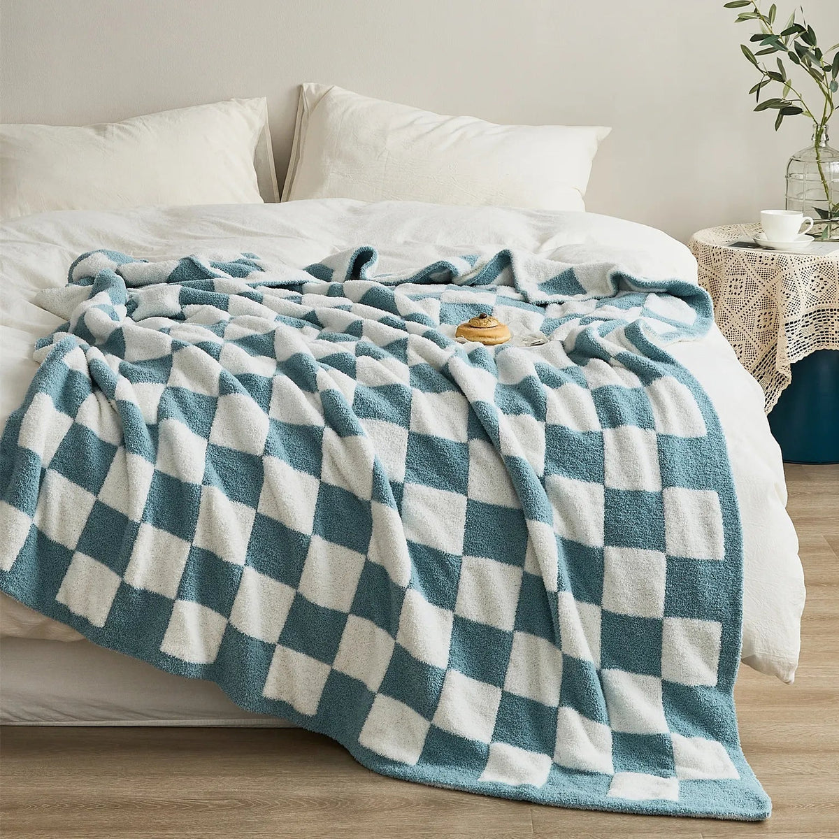 Zachte geruite woondeken plaid