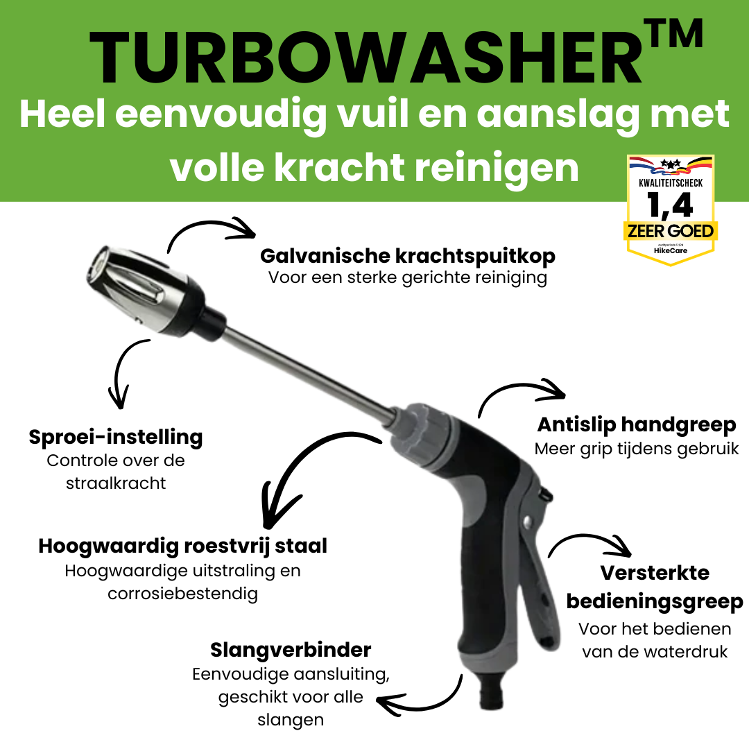 Turbowasher hogedrukspuit voor tuinslang