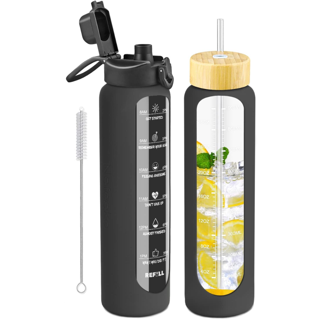 900ml Glazen Waterfles met Rietje