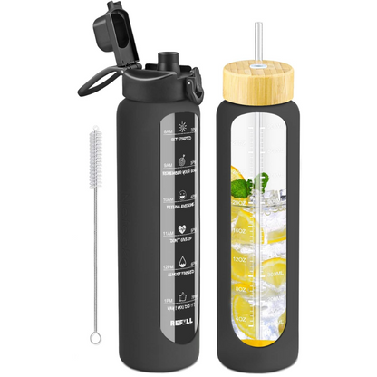 900ml Glazen Waterfles met Rietje