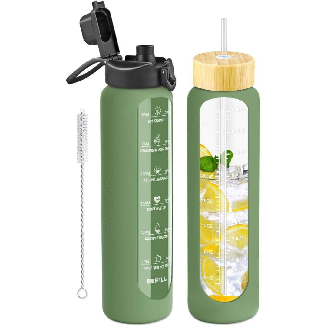 900ml Glazen Waterfles met Rietje