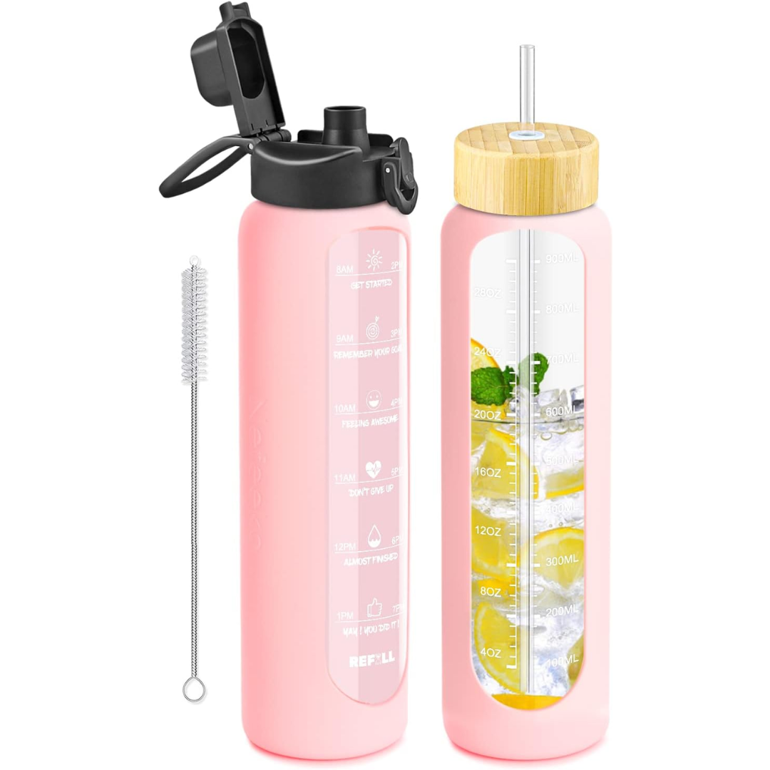 900ml Glazen Waterfles met Rietje