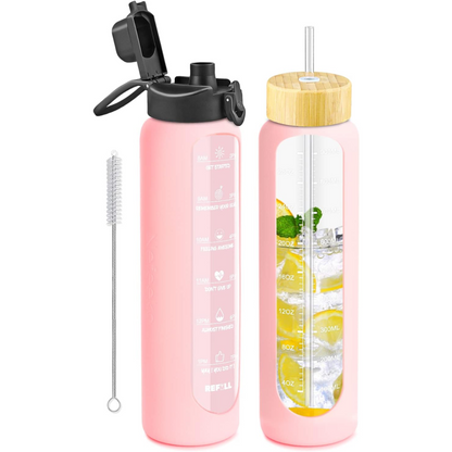 900ml Glazen Waterfles met Rietje
