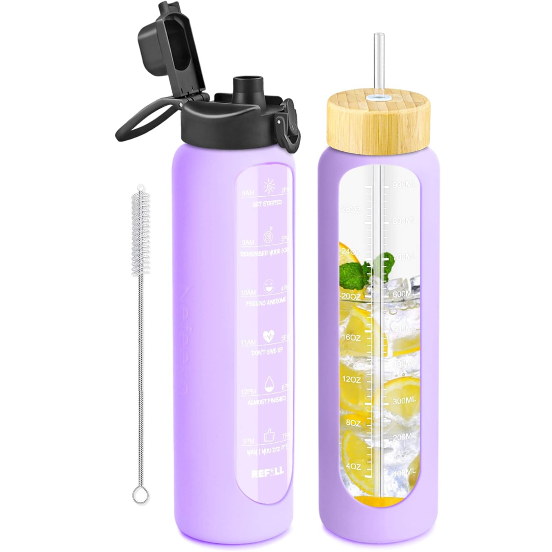 900ml Glazen Waterfles met Rietje