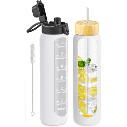 900ml Glazen Waterfles met Rietje