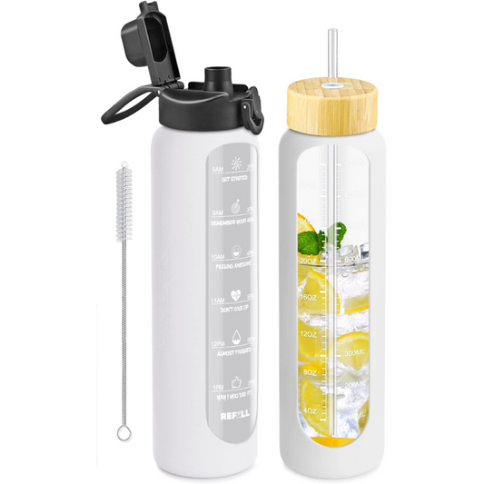 900ml Glazen Waterfles met Rietje