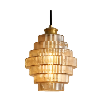 Vintage messing en geribbeld glas hanglamp