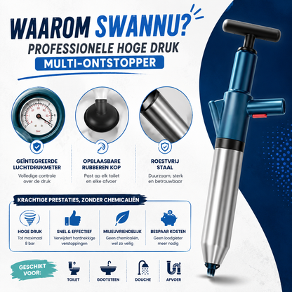 WC Ontstopper met hoge druk – afvoer ontstopper voor toilet, douche & gootsteen