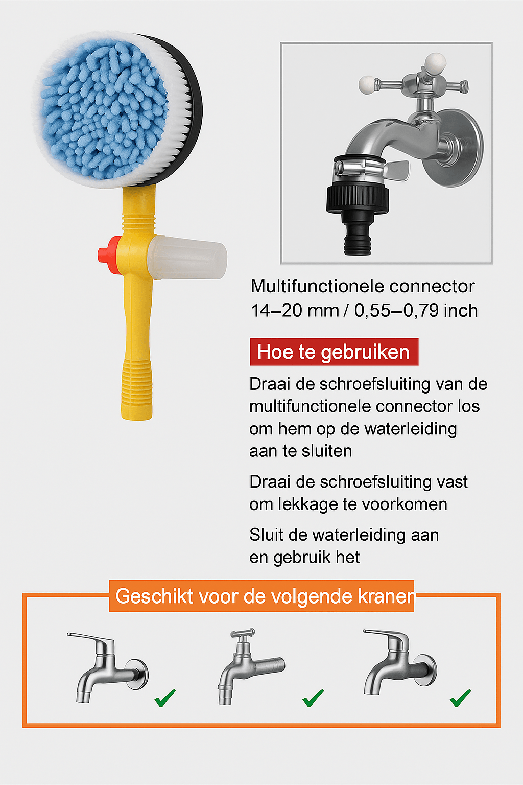 Navando zelfroterende wasborstel op waterdruk