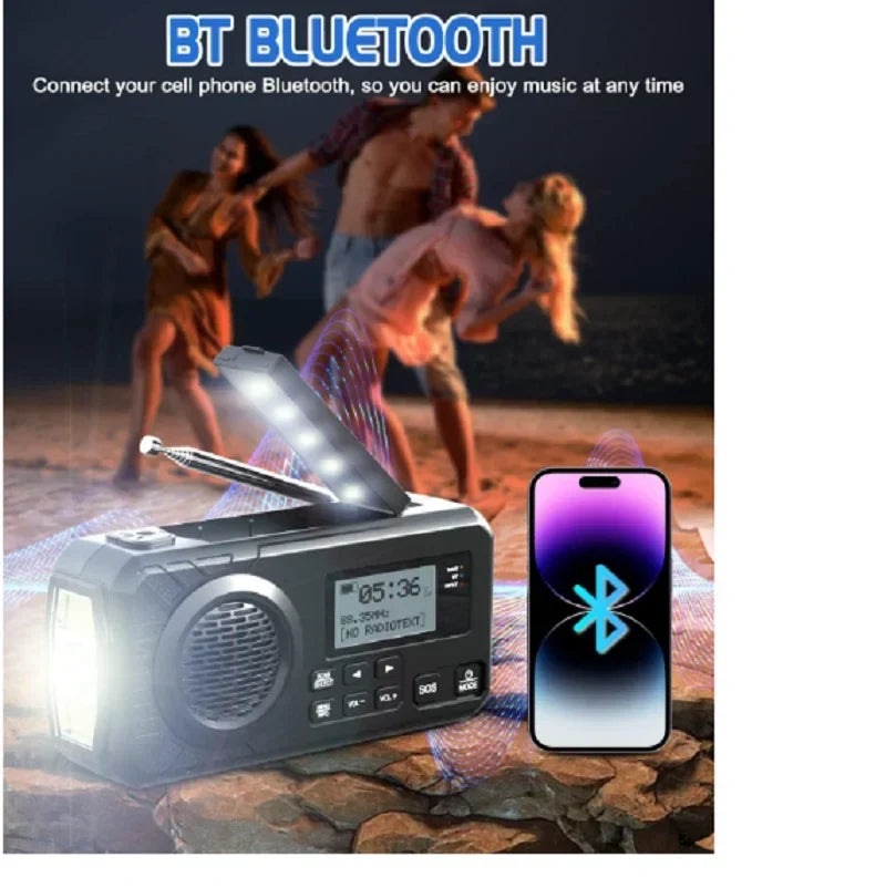 Solar noodradio met Bluetooth en powerbank