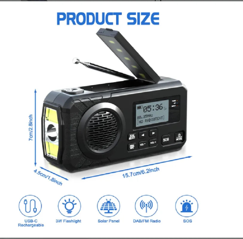 Solar noodradio met Bluetooth en powerbank