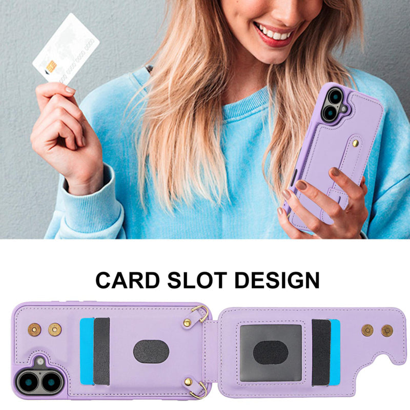 iPhone 17 koordhoesje met pasjeshouder paars
