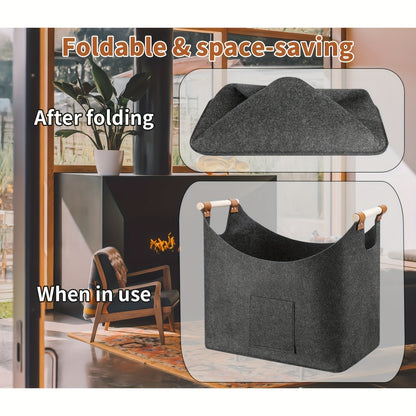 Opvouwbare Vilten Haardhoutmand met Houten Handvatten – 55L
