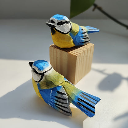 BlueTit Handgesneden Houten Vogel Sculptuur