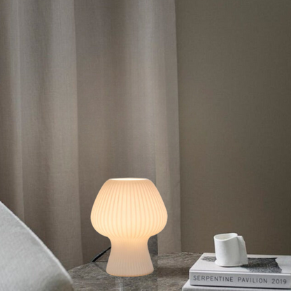 Glazen paddenstoellamp met vintage ribstructuur