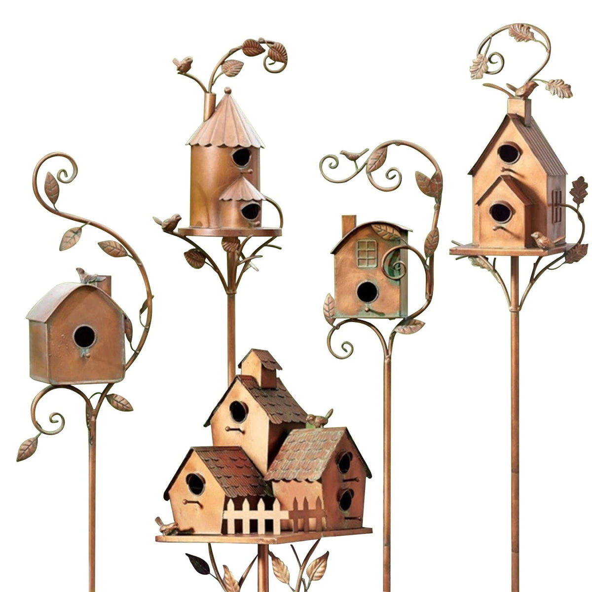 Metalen vogelhuisje met tuinsteker