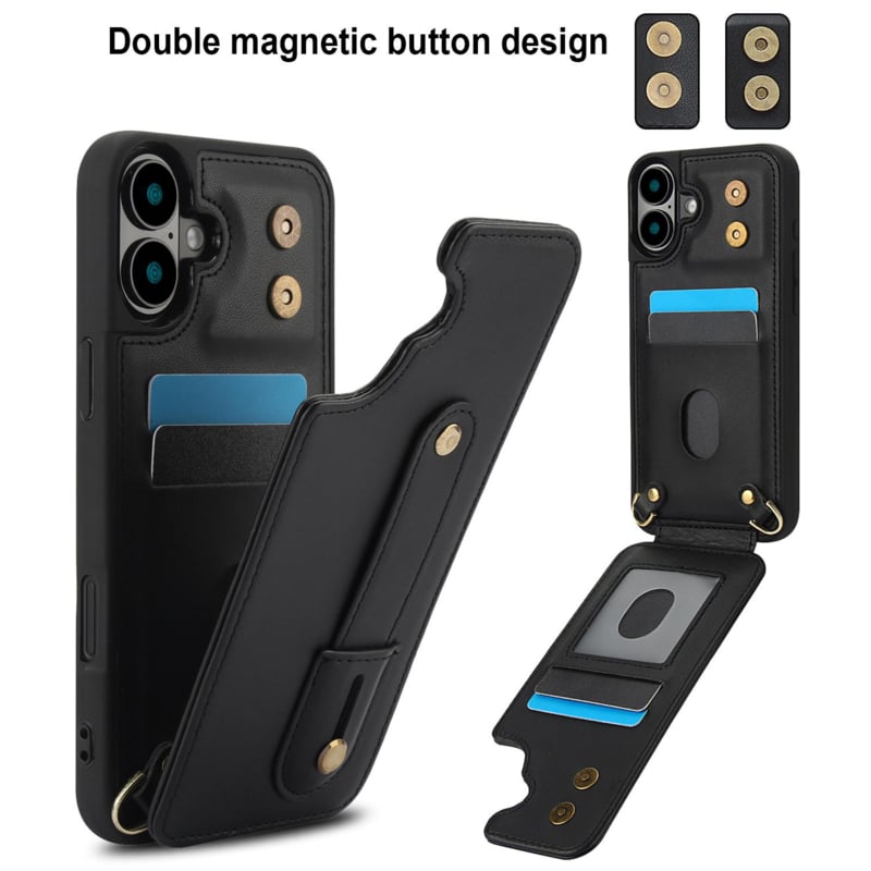 iPhone 16 hoesje met pasjeshouder en draagkoord