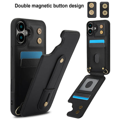 iPhone 17 Hoesje met Pasjeshouder en Draagkoord Zwart