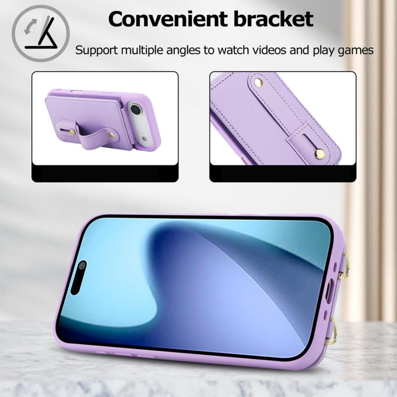 iPhone Air hoesje met pasjeshouder en draagkoord paars