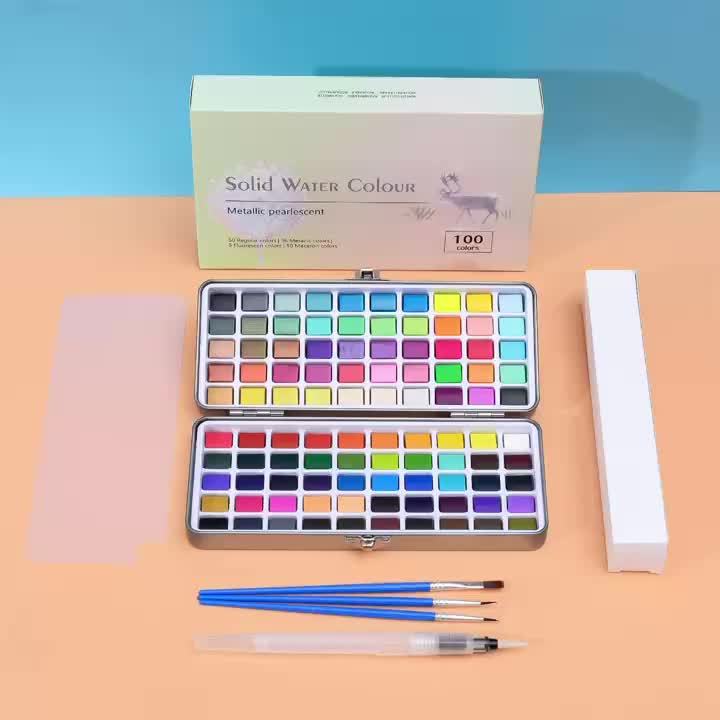 Vaste aquarelverfset in metalen doos