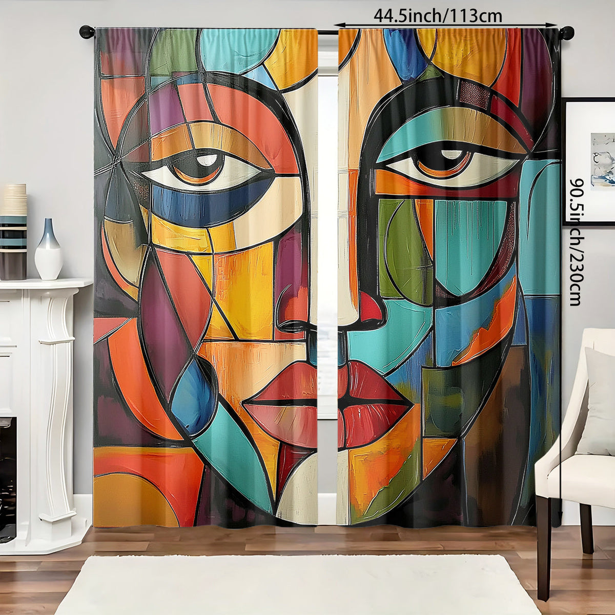 Art Deco fluwelen gordijnen met gezichtsmotief