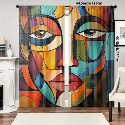 Art Deco fluwelen gordijnen met gezichtsmotief