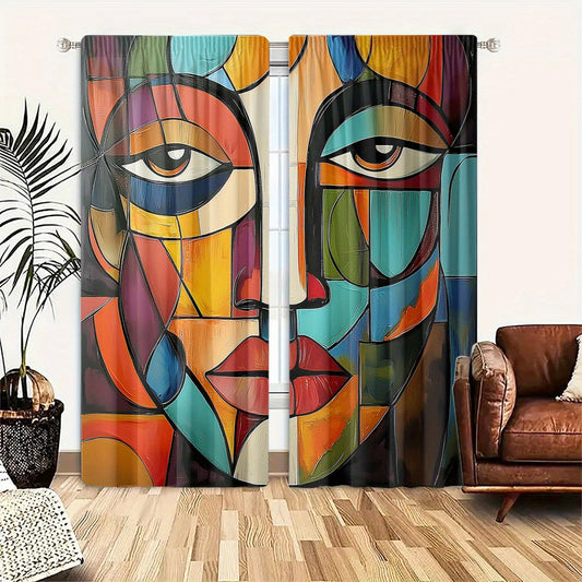 Art Deco fluwelen gordijnen met gezichtsmotief