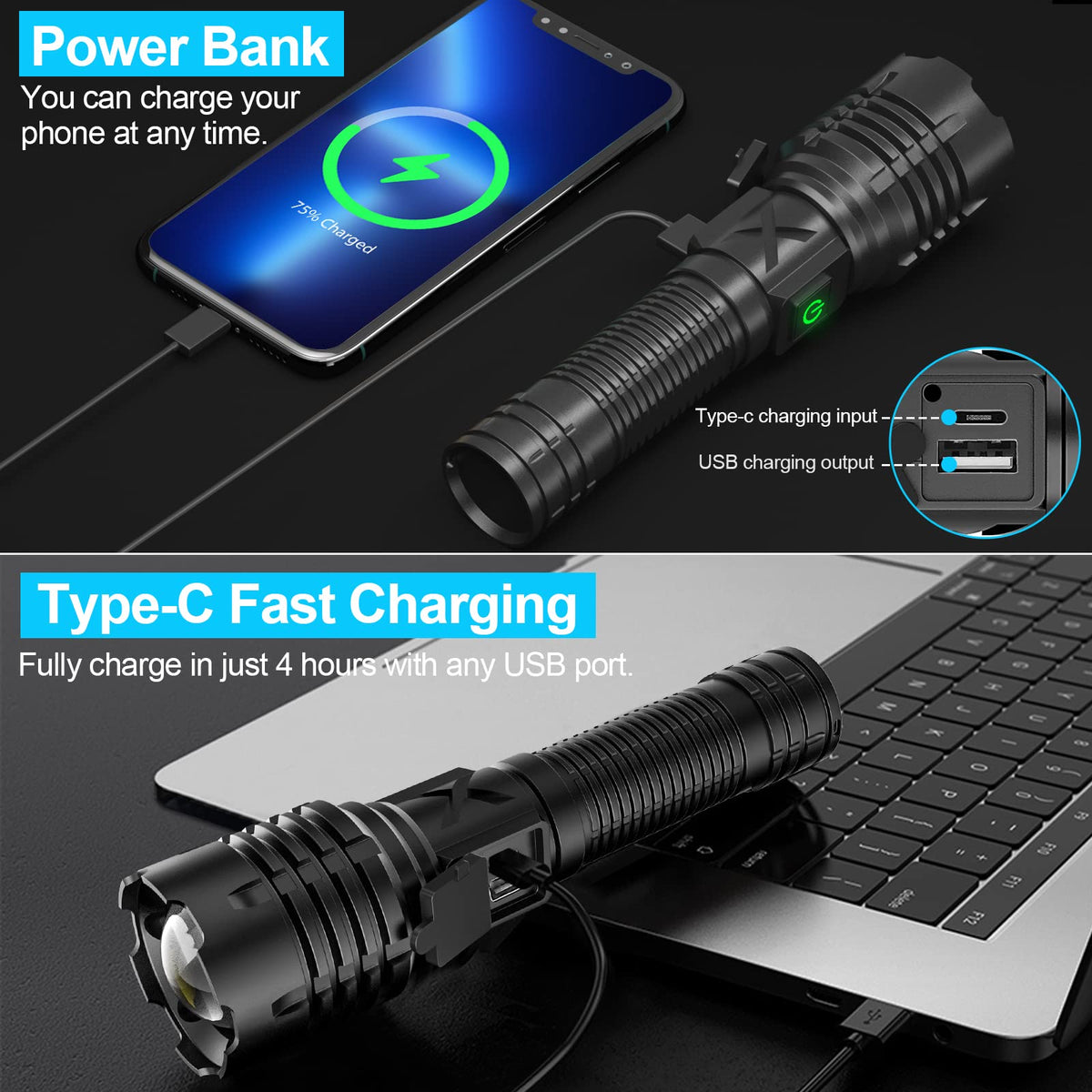 Oplaadbare LED Zaklamp 100000 Lumen
