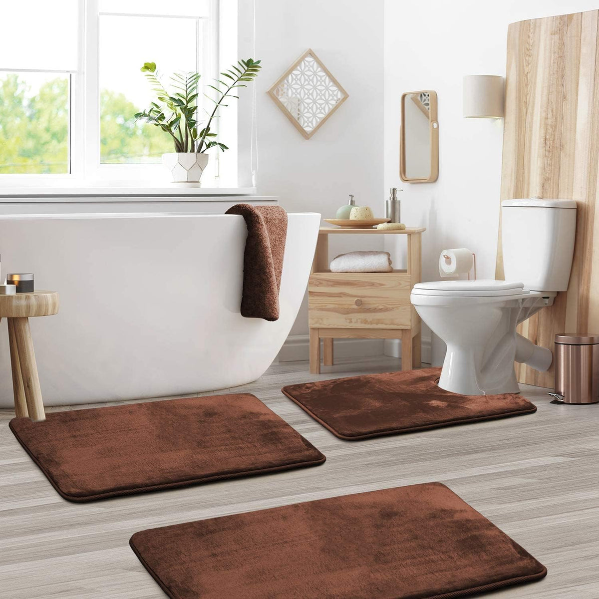 Fluwelen memory foam badmat set 3-delig