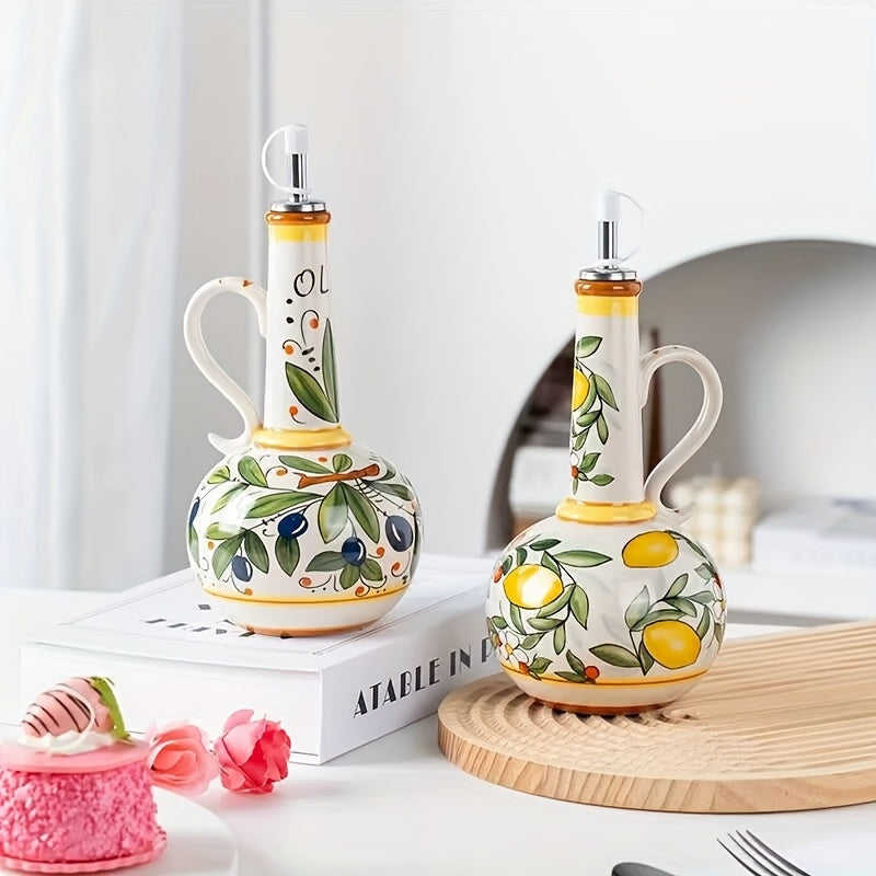 Handbeschilderde keramische olijfolie fles lekvrij