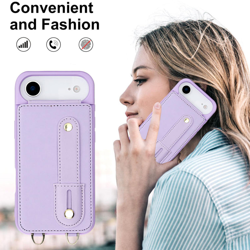 iPhone Air hoesje met pasjeshouder en draagkoord paars
