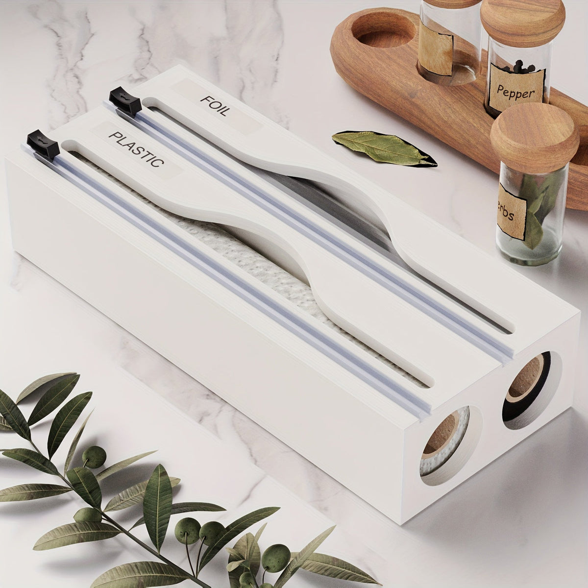 Bamboe 2-in-1 folie dispenser met snijder