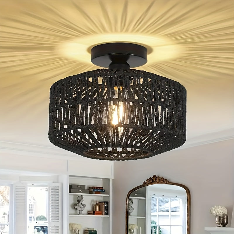 RattanGlow bohemian semi-flushmount plafondlamp