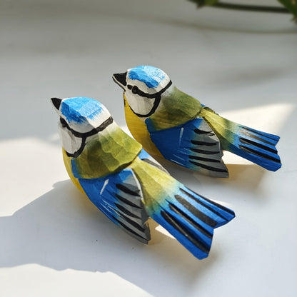 BlueTit Handgesneden Houten Vogel Sculptuur