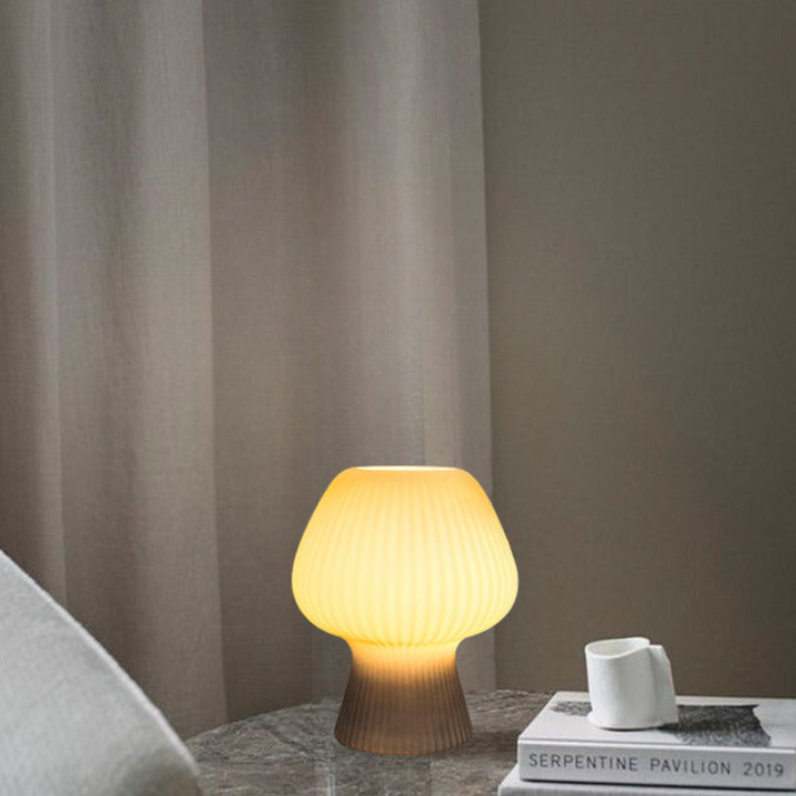 Glazen paddenstoellamp met vintage ribstructuur