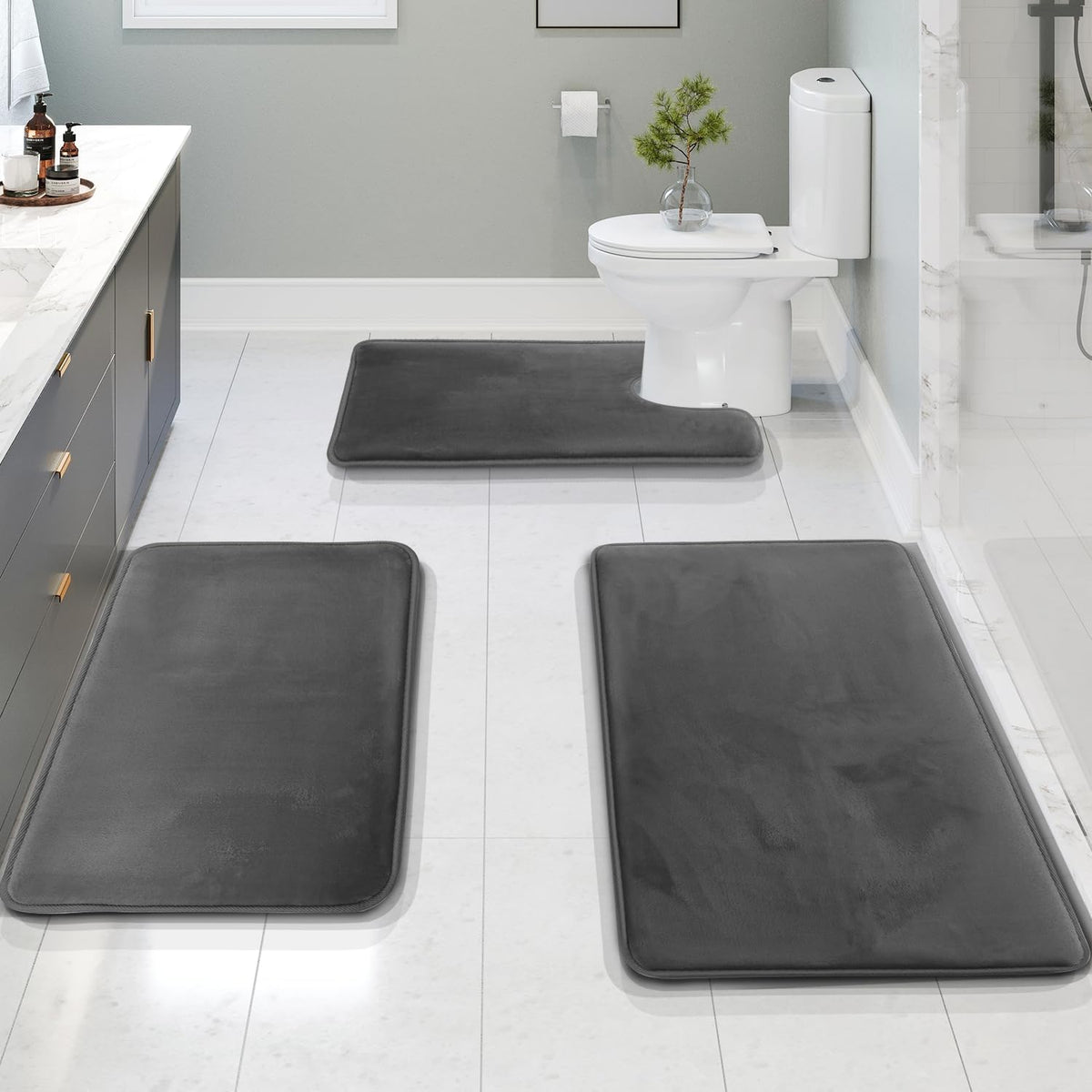 Fluwelen memory foam badmat set 3-delig